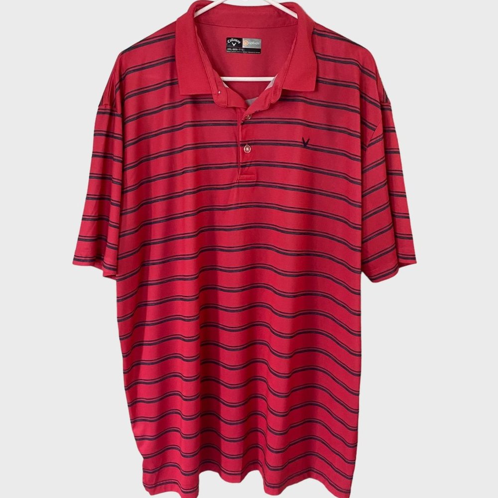 Callaway Opti-Dry Golf Polo Shirt Mens XXL Red Striped Stretch Short Sleeve